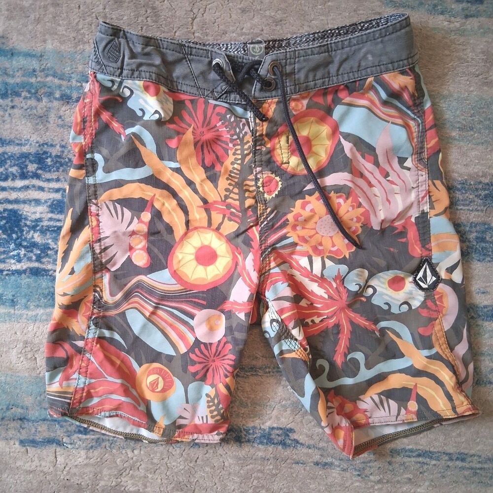 Volcom Boys Youth Board Shorts Size 7-XL Adjustable Waist Geometric Surf